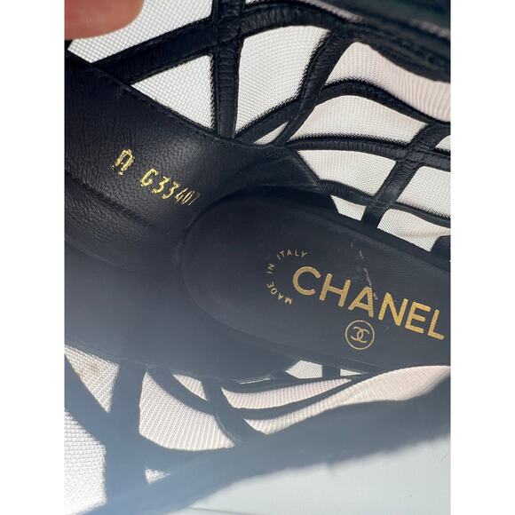 Chanel 2018 Black Suede Mesh Peep Toe CC Logo Ankle Boots - Picture 14 of 16